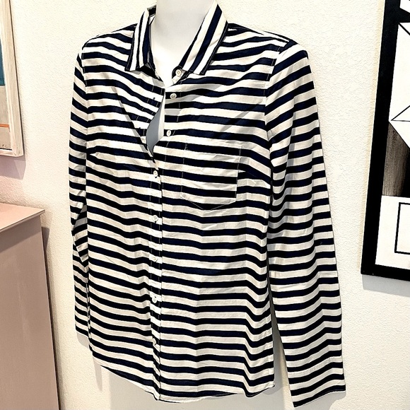 J. CREW Blue White Striped BOY Button Down Shirt size 0 - Picture 2 of 16